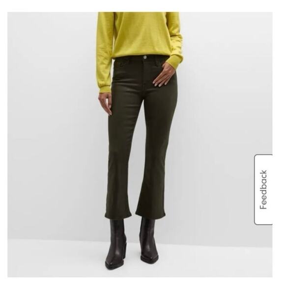 NWT Anthropologie Frame Le Crop Mini Boot Olive Green Coated Denim Jeans Size 33 - Picture 1 of 7